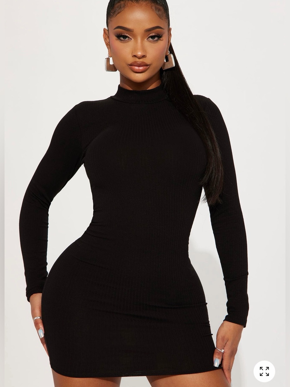 Fashion Nova Black Ribbed Mock Neck Mini Dress